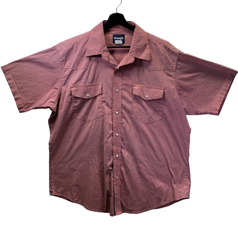 Wrangler Shirt Mens Size XXL 2XL Red Checkered Pearl Snap Button Up Short Sleeve - Picture 3 of 8